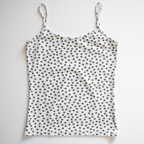Black and White Star Pattern Stretch Spaghetti Strap Top / Tank - Picture 1 of 7